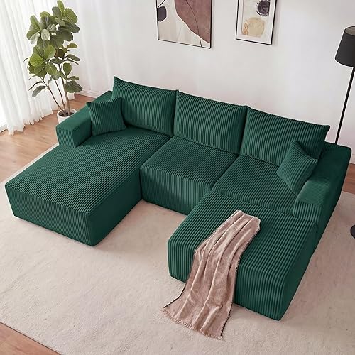 Weture 108” Modular Sectional Couches, Modern Modular U-Shape Sofa with Chaise, Cloud Sectional Couch with Deep Seat, Upholstered Boneless Sofa for Living Room (5 Seat, Green)