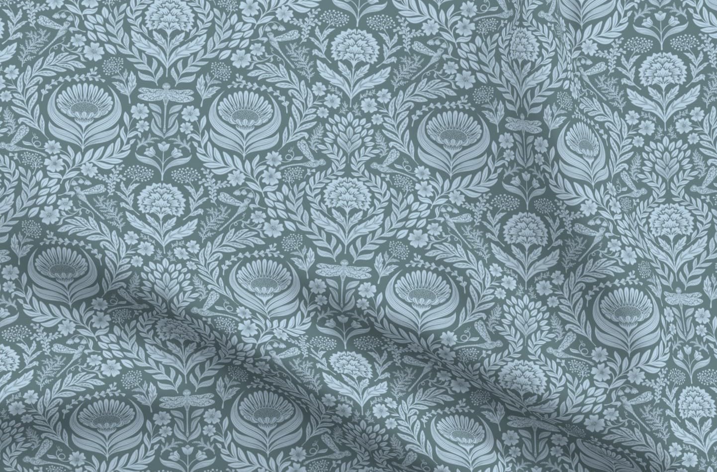 Spoonflower Fabric - Victorian Antique Floral Vintage Blue Gray Historical Timeless Classic Printed on Petal Cotton Fabric Fat Quarter - Sewing Quilting Apparel Crafts Decor