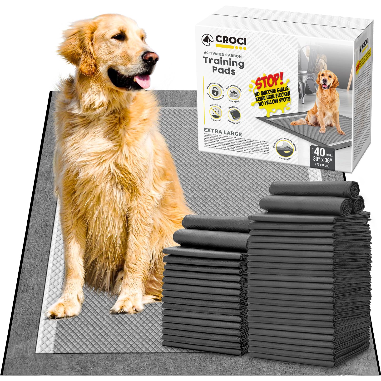 CROCI Potty Pads for Dogs XXL 30x36in, Charcoal Pet Pee Pads Odor-Control & Super Absorbent Up to 10 Cups, 6-Layer Quick Dry & Leak-Proof with