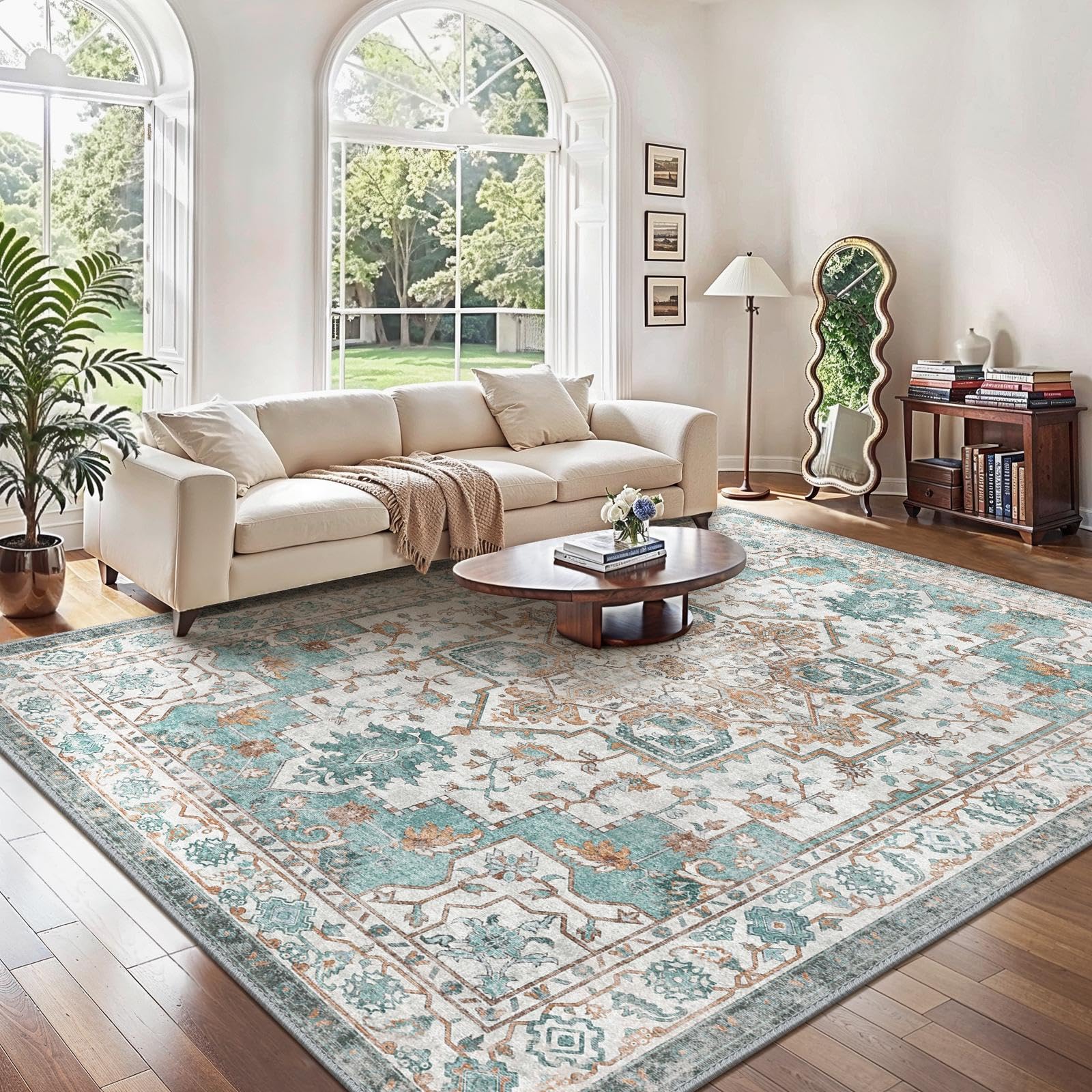GENIMO Vintage Teppich, Teppiche Wohnzimmer, Waschbare Teppiche, Boho Teppich, Klein Carpet rutschfest