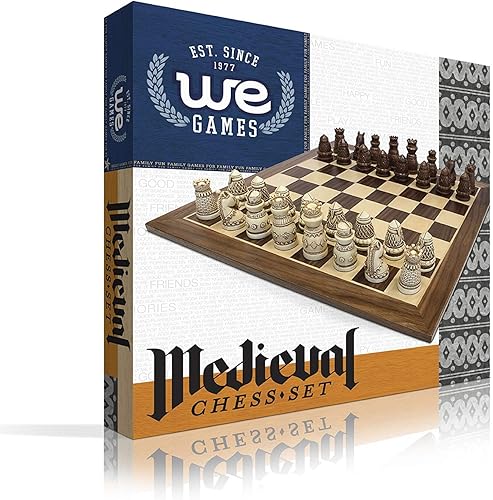 Miniatura 9 de WE Games Juego de ajedrez con temática medieval: tablero de ajedrez de madera con intrincadas piezas de ajedrez Polystone, juegos de ajedrez para