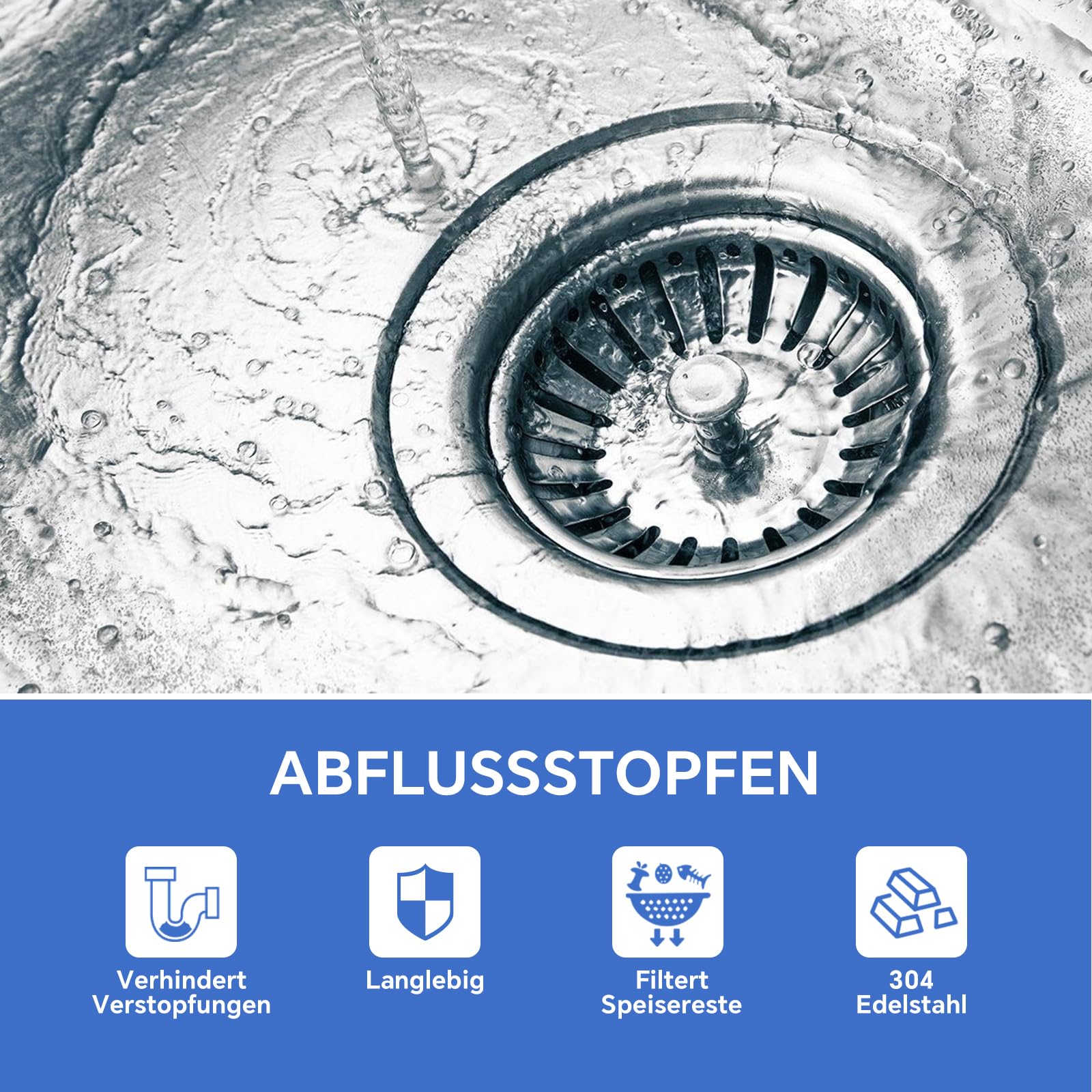 SURFOU Tappo Lavandino Cucina 79mm in Acciaio Inox, Filtro per Lavello, 2 Perni Eccentrici Regolabile e 1 Perno in Inossidabile, Accessori Universali per Scarico Tappi piletta