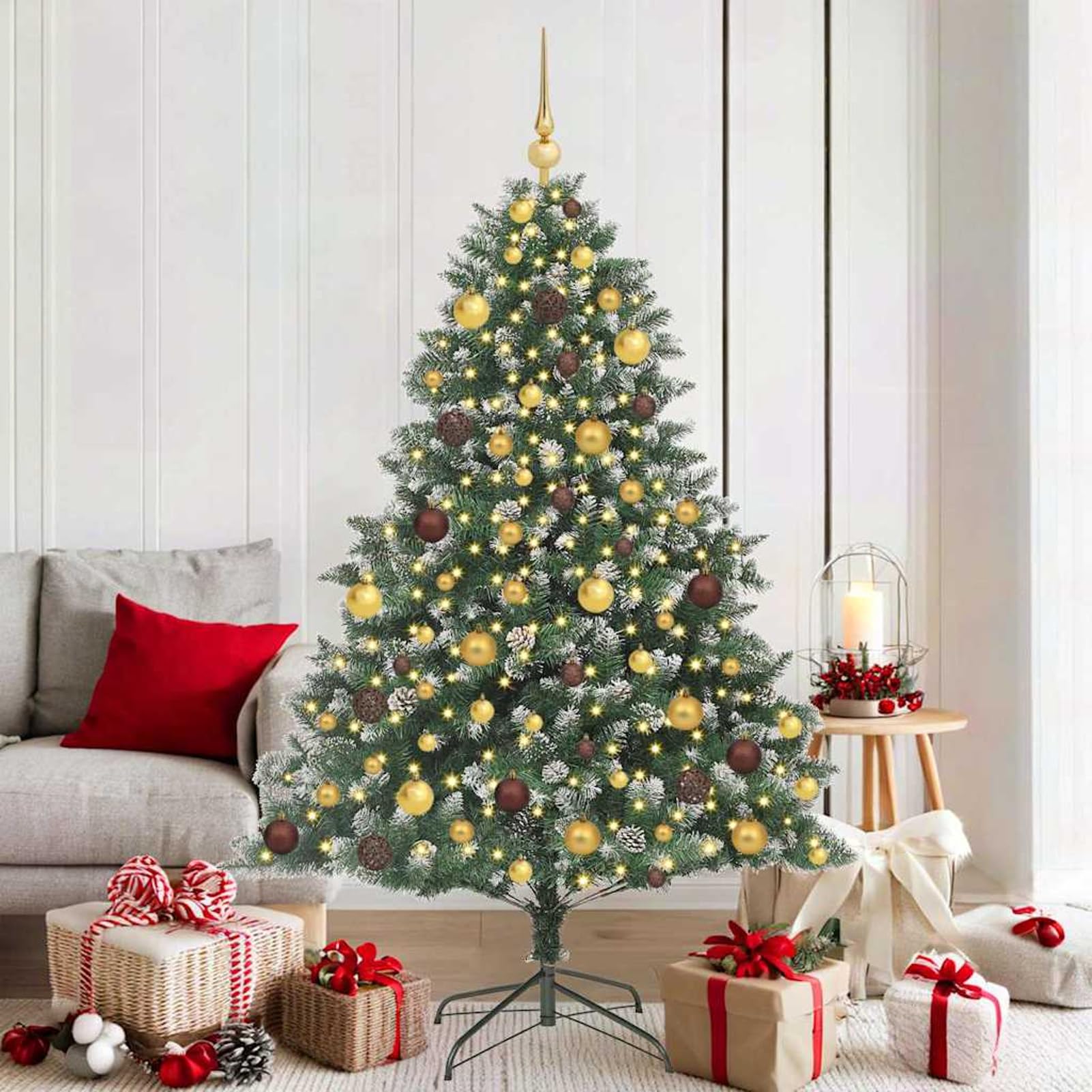 Gecheer Albero di Natale Artificiale Verde, Cono Minimalista, 126 x 126 x 180 cm, PVC e Acciaio, con luci LED, per Soggiorno o terrazza