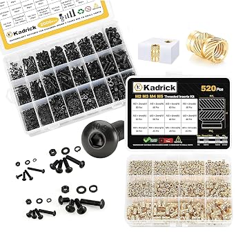 Kadrick 520 Pcs M2 M5 M4 M5 Heat Set Inserts Assortment and 2000 Pcs M2 M5 M4 M5 Hex Socket Button Head Screw Assortment Black Zinc Galvanized