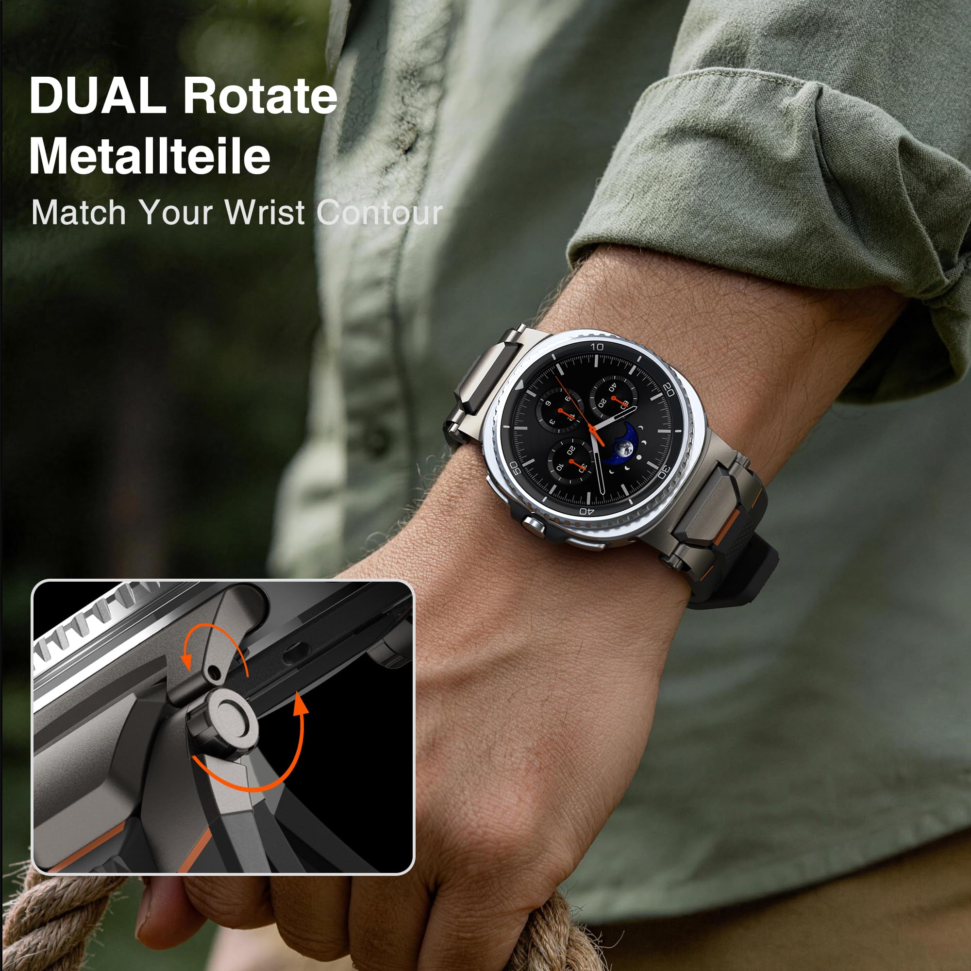 ULTIMAL Pulsera compatible con Samsung Galaxy Watch 9/8 40 mm/44 mm, 8 Classic 46 mm, resistente premium TPU y metal deportivo para hombre (negro + metal Gunmetal)