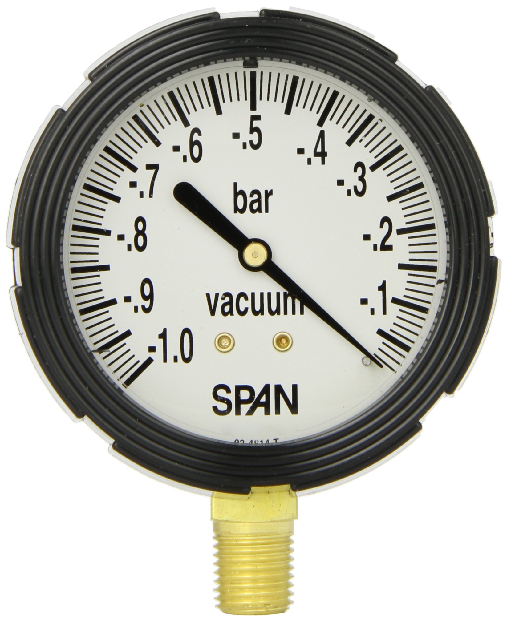 SPAN LFS-210-(-1 Bar)-G LFS-210-BAR Series Liquid Filled Single Scale Industrial Vacuum Pressure Gauge, Metric Bar Range Dial, 1 to 0 Bar Vac Pressure Range