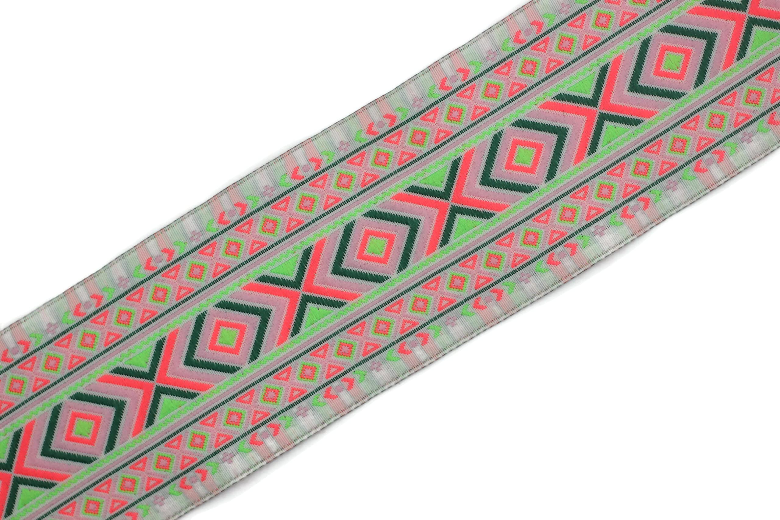10 mètres de ruban jacquard de style Lumiere Vert Africain Motif des rubans de tissu pour artisanat 100mm