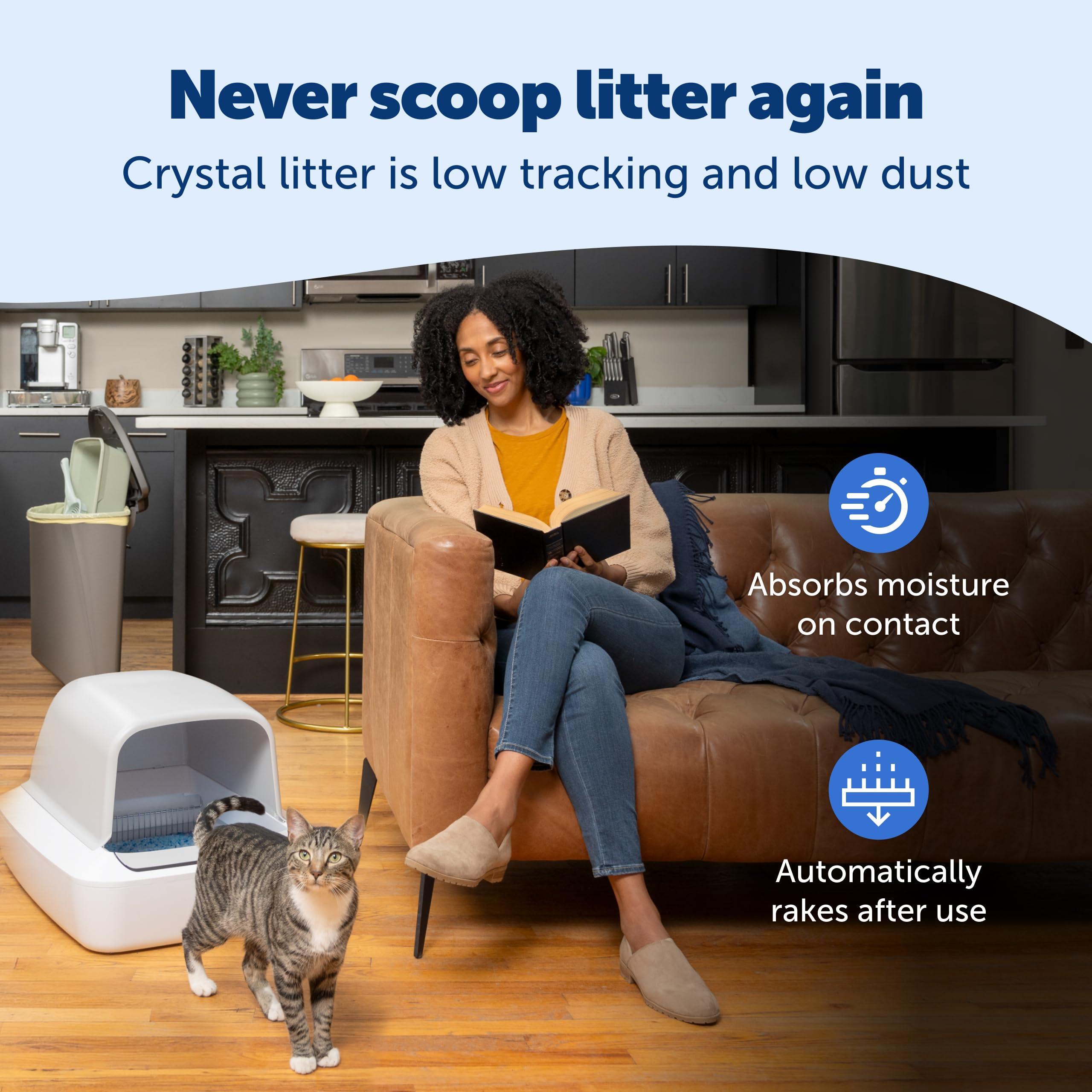 PetSafe® ScoopFree® Crystal Pro - Lettiera autopulente per gatti, con ingresso frontale chiuso, controllo avanzato degli odori, include 1 lettiera usa e getta in cristallo, colore bianco (PAL00-18017)
