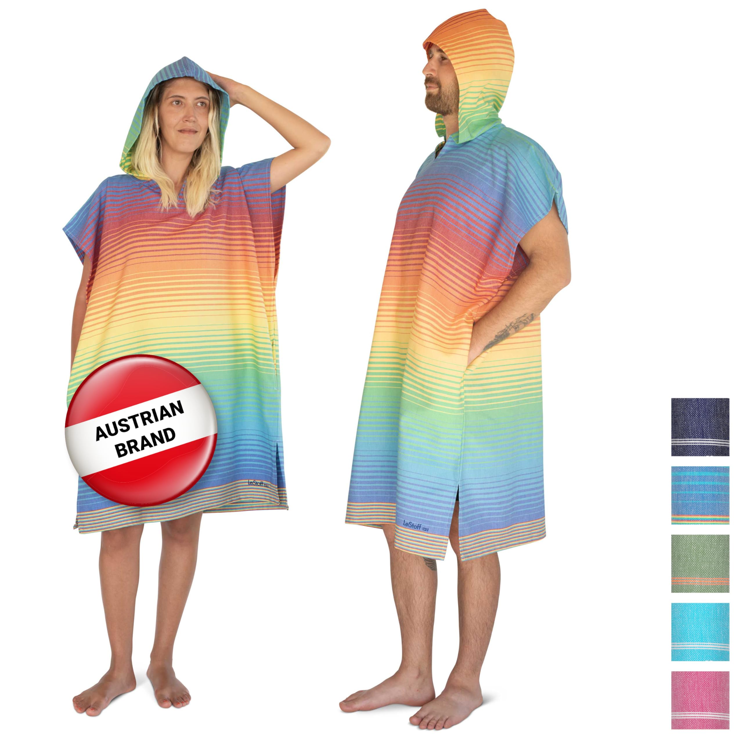 LeStoff Poncho surfingowe, 100% bawełna organiczna, Tęczowy, S/M