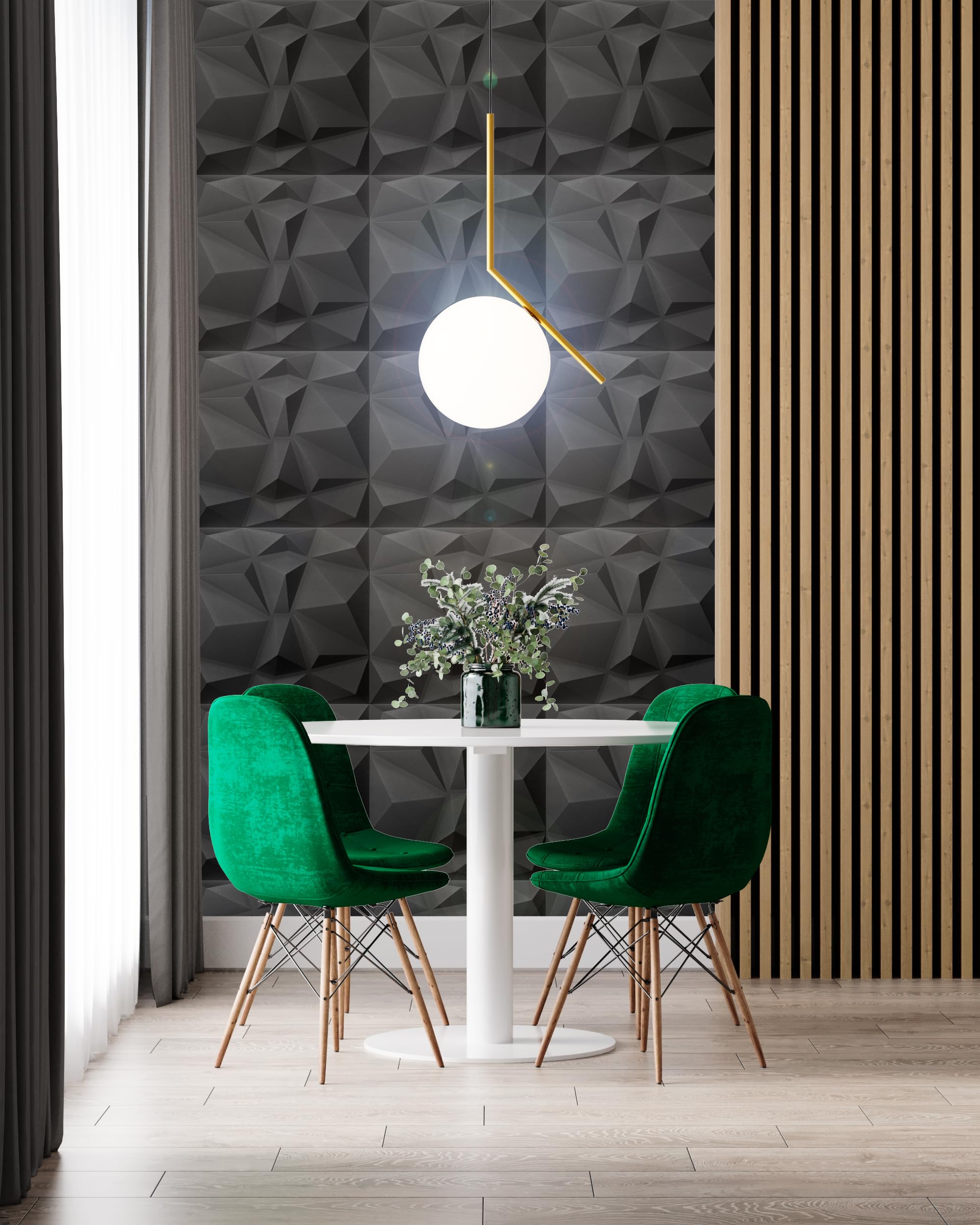 DECCART Pannelli Decorativi Per Pareti 3D - Pannelli Murali - Pannello Decorativo Parete - Polystyrène PSE - 50x50 cm Ambra 8 m², 32 Pezzi, Nero