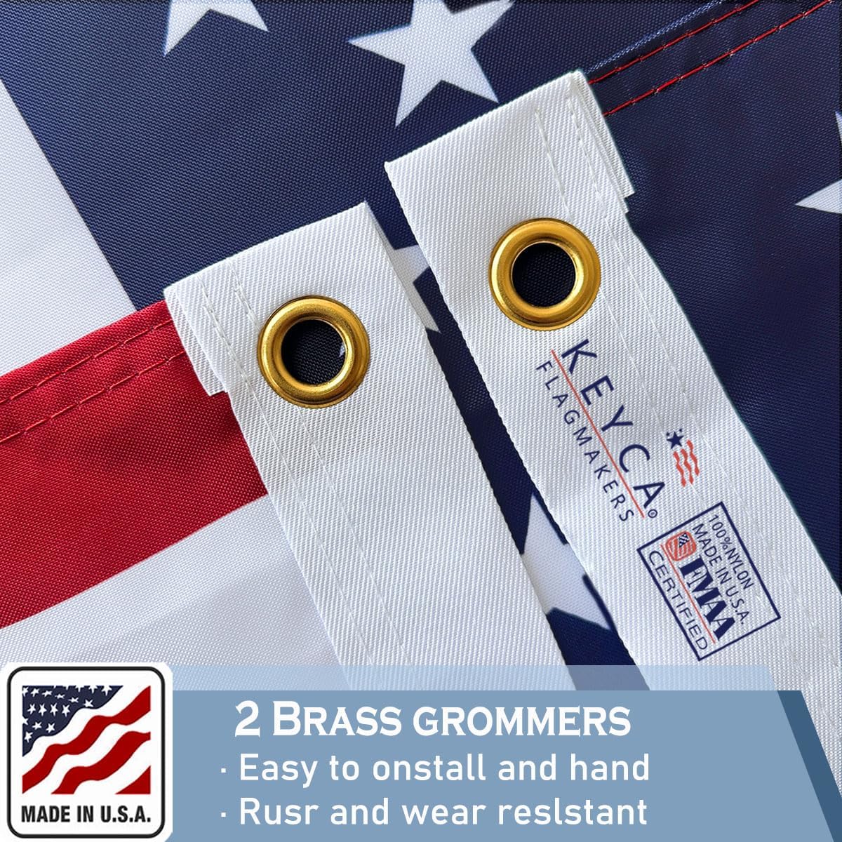 Nylon American US Flag 2x3 FT 100% Made in The USA-Heavy Duty Vibrant Colors Double Sided United States Flag with 2 Brass Grommets for Home/Company/Indoor Outdoor Decoration (FMAA Certified)