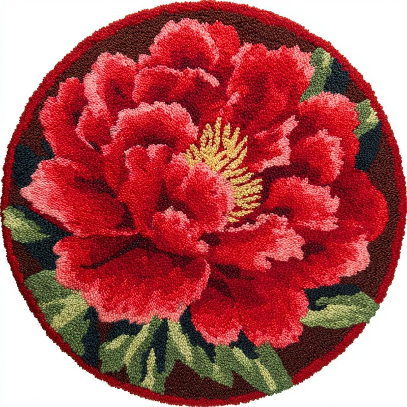 Kitquiver Latch Hook Carpet Kits Red Peony 100x100cm