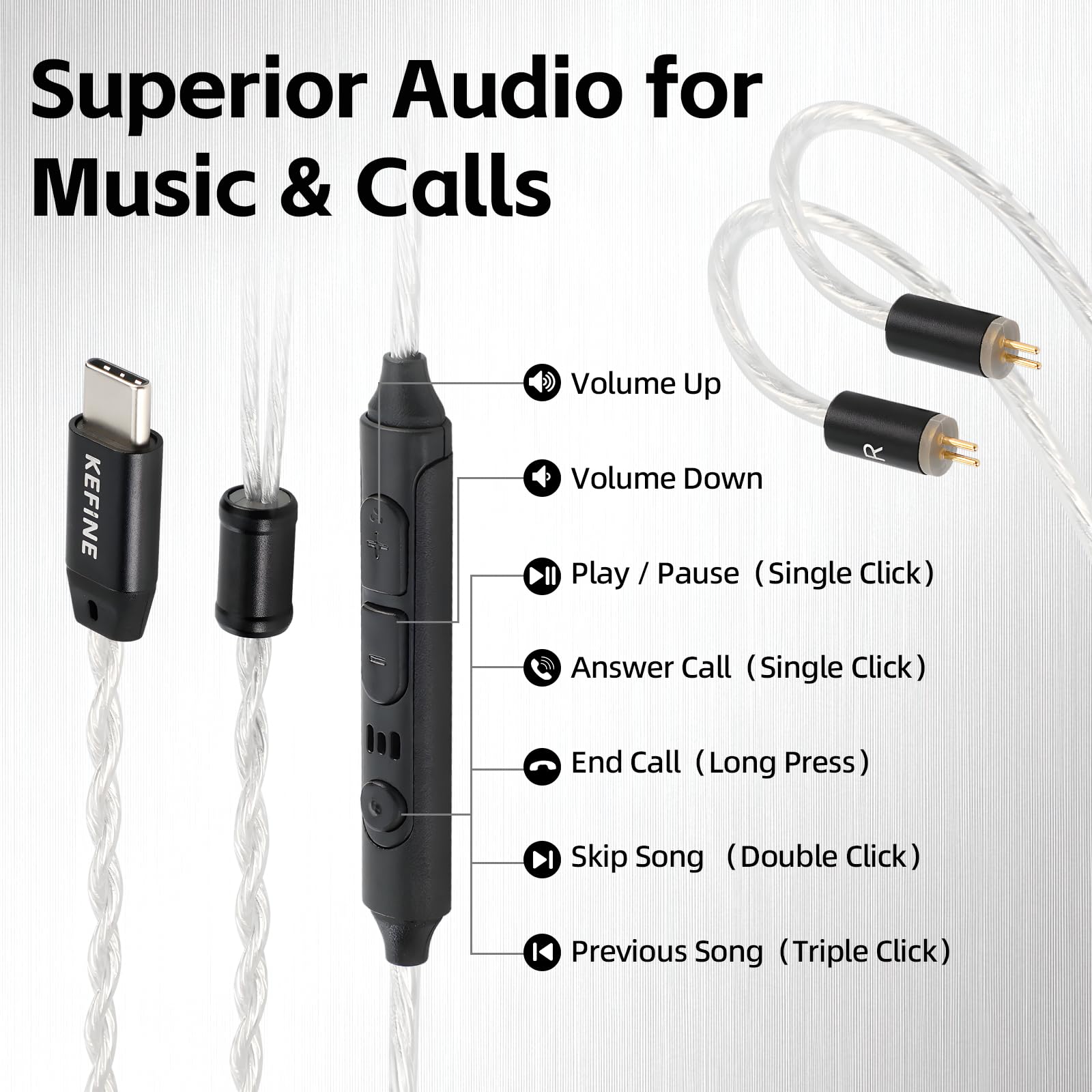 Klean - Auricolari in-ear con diaframma DLC da 10 mm, driver dinamico HiFi, auricolari cablati, auricolari da gioco, ugelli intercambiabili, IEM ibrido, cavo staccabile per musicisti (microfono