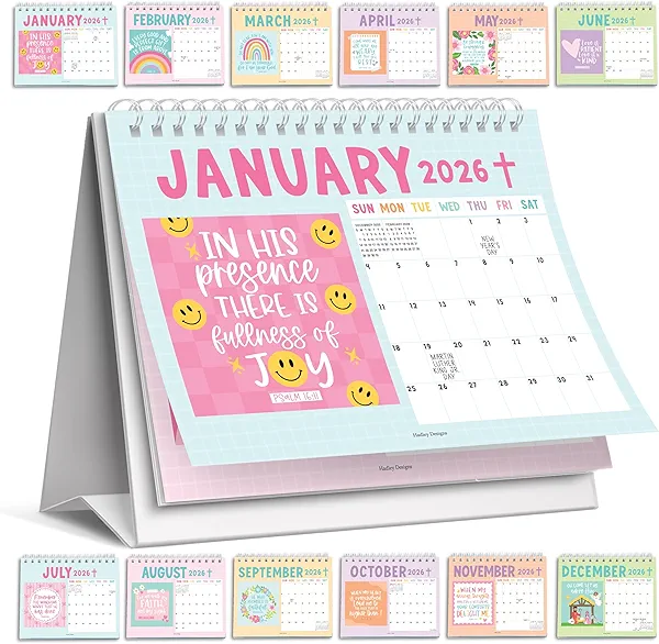Small Desk Calendar 2026-2027 - Standing Flip Desk Calendars 2026, 18 Months Stand Up Calendars from Jan 2026 to June 2027, Christian Desktop Calendar Planner for Home, School, Office
