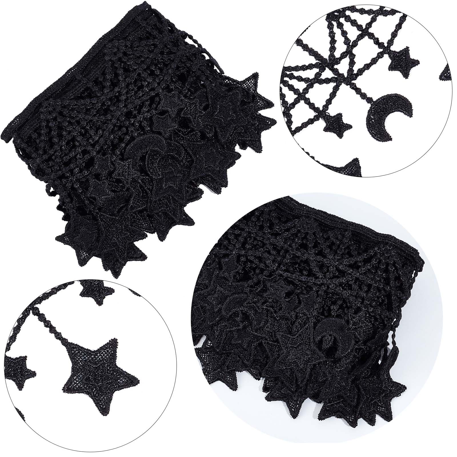 GORGECRAFT 3 Yards Black Embroidered Lace Trim Ribbon MoonStar Venice Floral Sewing Crochet Lace Fabric Embroidery Wedding Applique Patch Sticker for DIY Crafts Sewing Gift Wrapping 4.3 Inch Width
