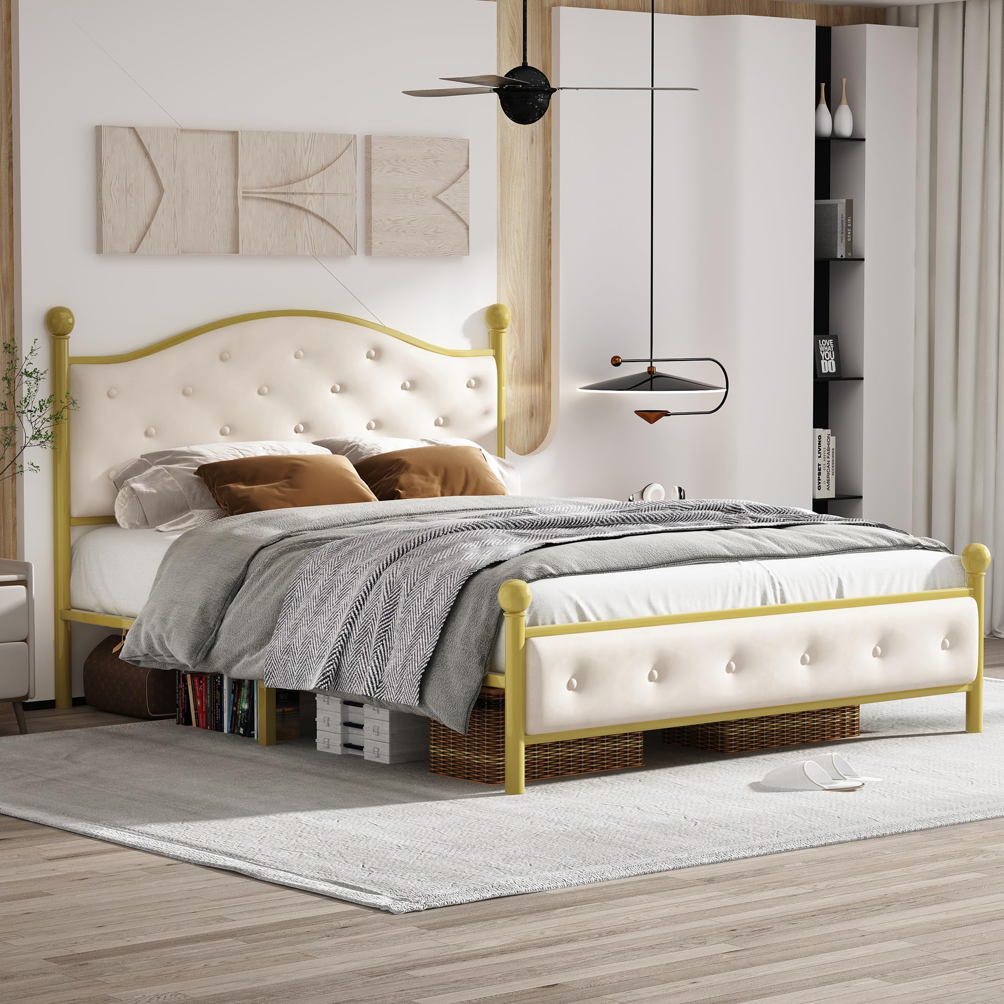 Bed 140x200cm met 2 lades LED lattenbodem - linnen - grijs