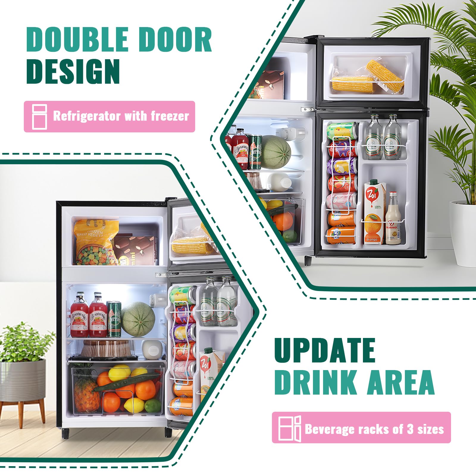 WANAI Compact Refrigerator With Freezer Double Door Mini Fridge Small Refrigerator With 7 Adjustable Temperature Side Door Wire Rack Suit For Dorm Bedroom Apartment Silver on Fridge.com - View 5