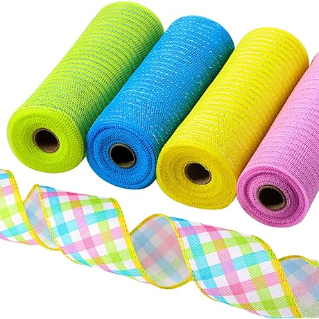 Unittype 5 Rolls Easter Mesh Ribbon Kit for Wreaths