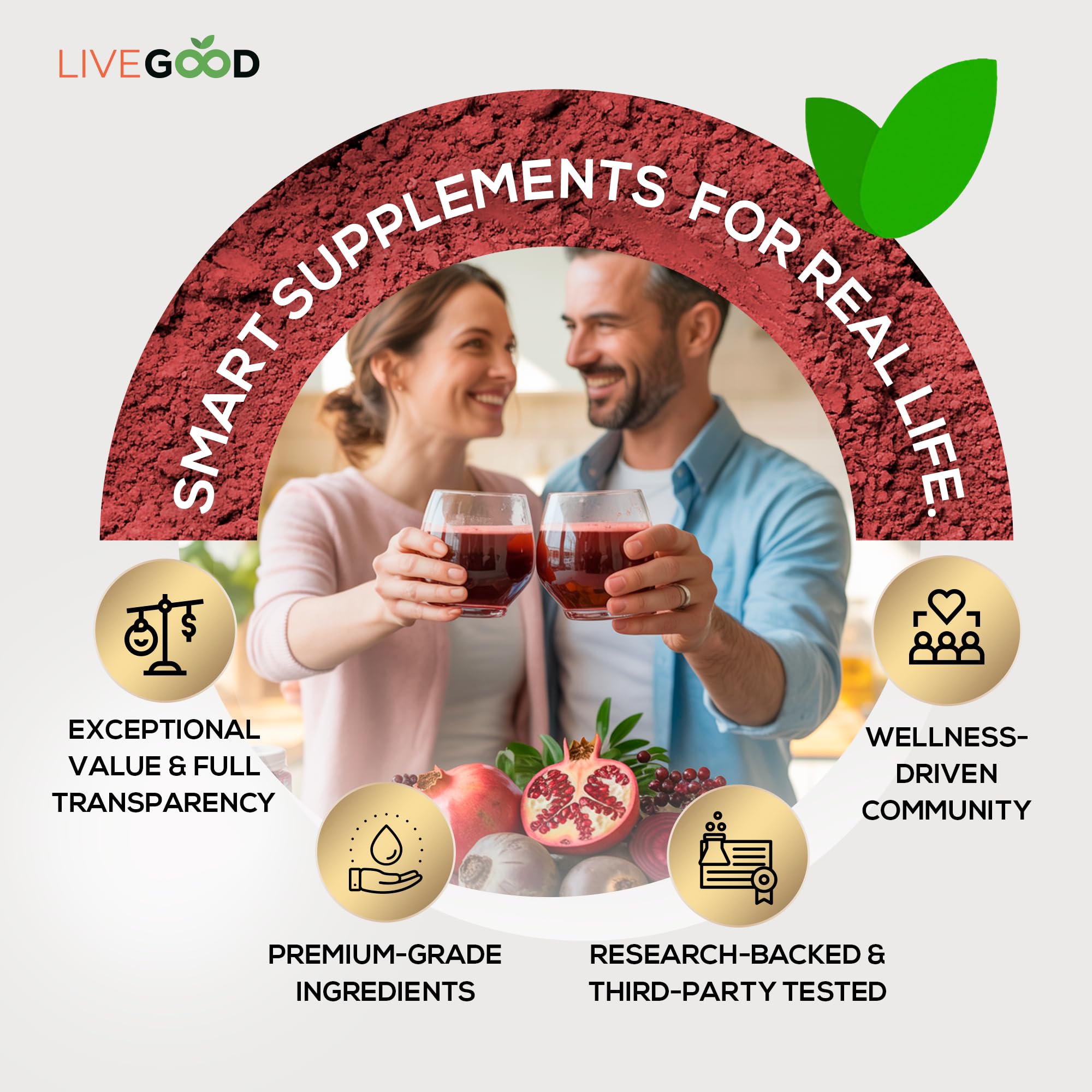 LiveGood Super Reds Organic Superfood Powder with Beetroot and Organic Pomegranate Powder, Antioxidant Fruit Blend and Red Beets Supplements for Daily Energy (30 Servings) — Amazon image 6