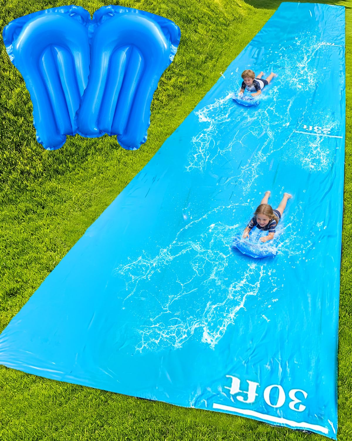 Photo 1 of Spring Water Slip and Water Slide for Kids Adults, Extra Long Giant Slip n Water Slide for Backyard, 30ft Water Slides with 2 Inflatable Bodyboards, Summer Outdoor Water Toys Play