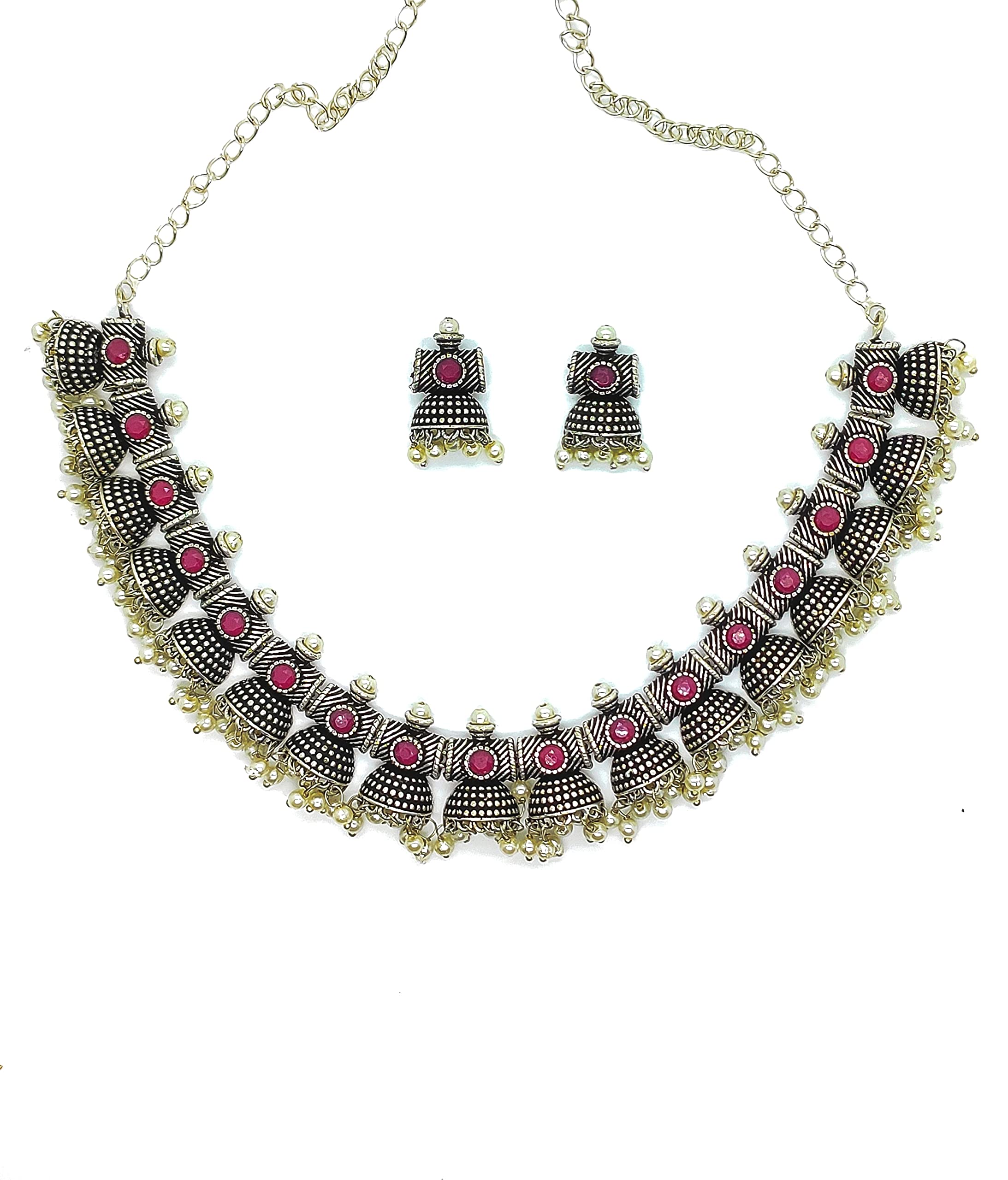Jiaara Indo-Western Trendy German Oxidised plated Pota Stone Necklace Set for Women (B0BHPLYTVT) Amazon Price History, Amazon Price Tracker