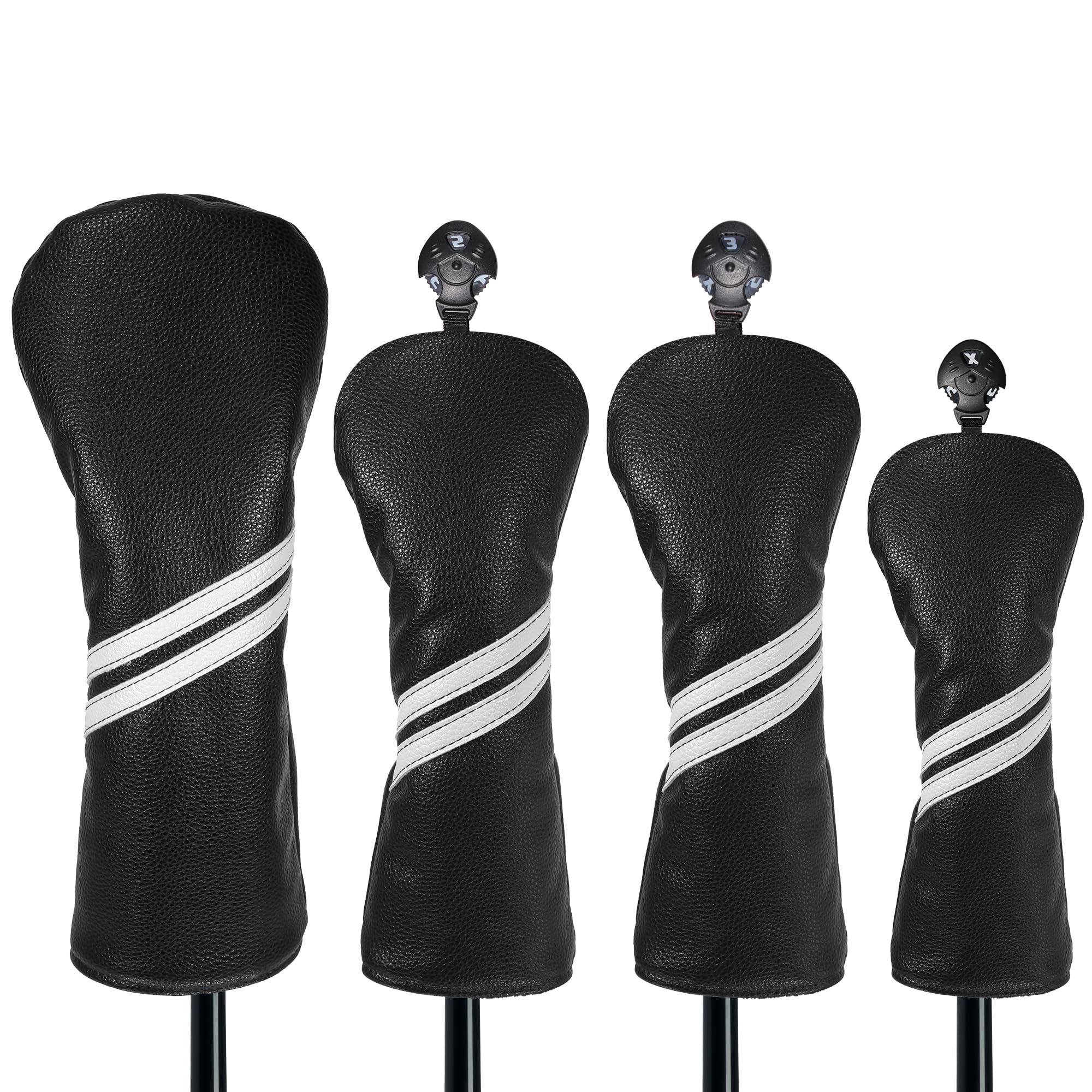 Golf Club Head Covers - 4Pcs Golf Accessories Club Covers Set for Woods and Driver Fairway Hybrids with Interchangeable Tags - Black