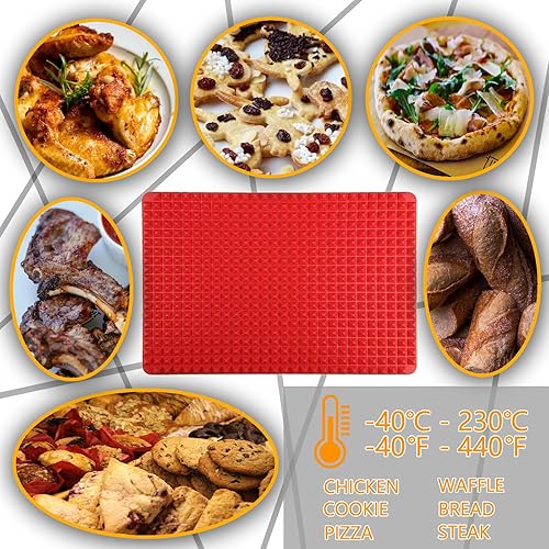Miniatura 5 de Alfombrilla de silicona para hornear hojas piramidales de 16 x 11 pulgadas paquete de 2 unidades color rojo la mejor alfombrilla de cocción