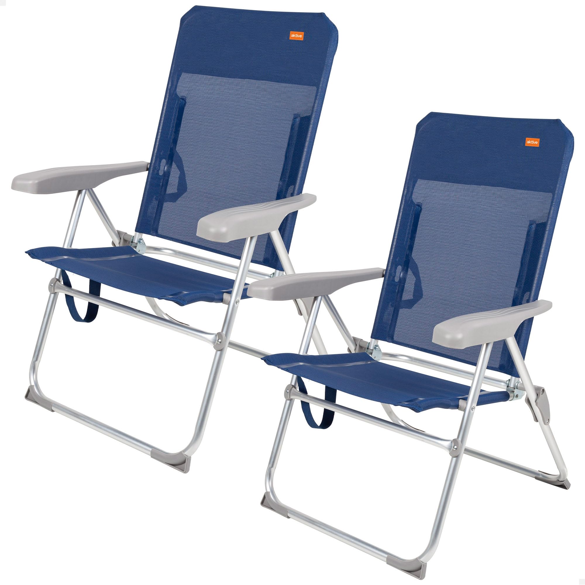 Chaise de plage multipositions pliante bleu marine dossier inclinable 6 positions