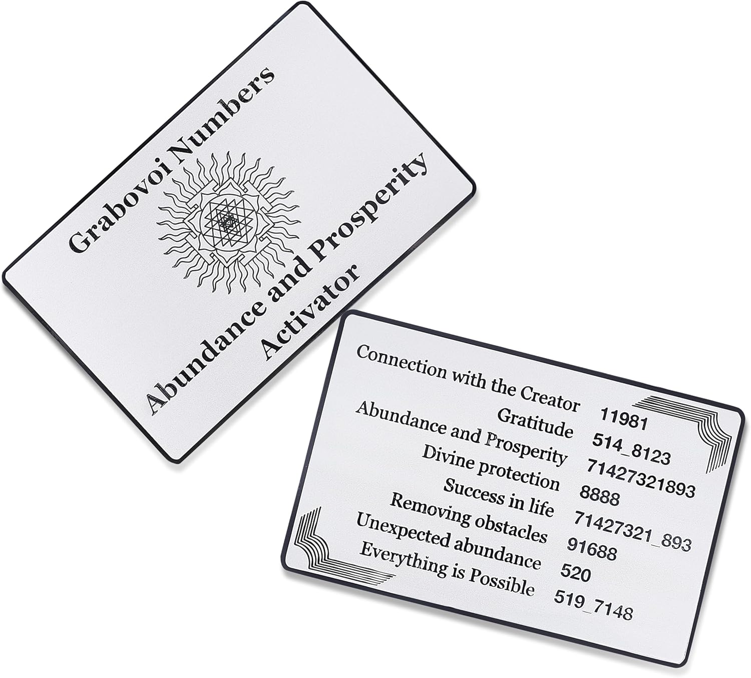 SANA Numerana Grabovoi Numbers Abundance Card | Stainless Steel Millionaire Code Prosperity Activator | Sacred Geometry and Grabovoi Numbers Wealth Alignment Credit Card Size - Image 4