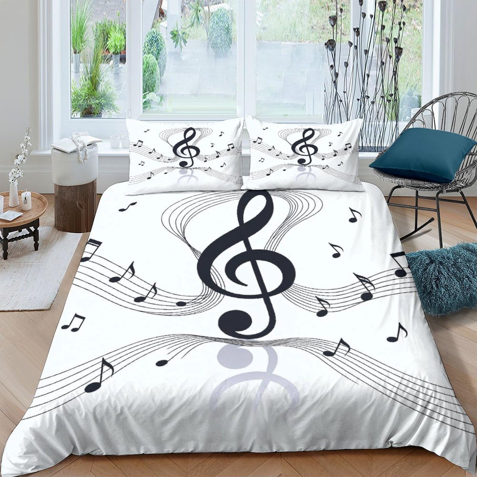 Ctjqhvkz Style-10 3D Printed Music Note Fitted Sheet Microfiber Soft Black White Treble Clef Bed Cover For Bedroom Guest Room Decor Single（135X200cm）