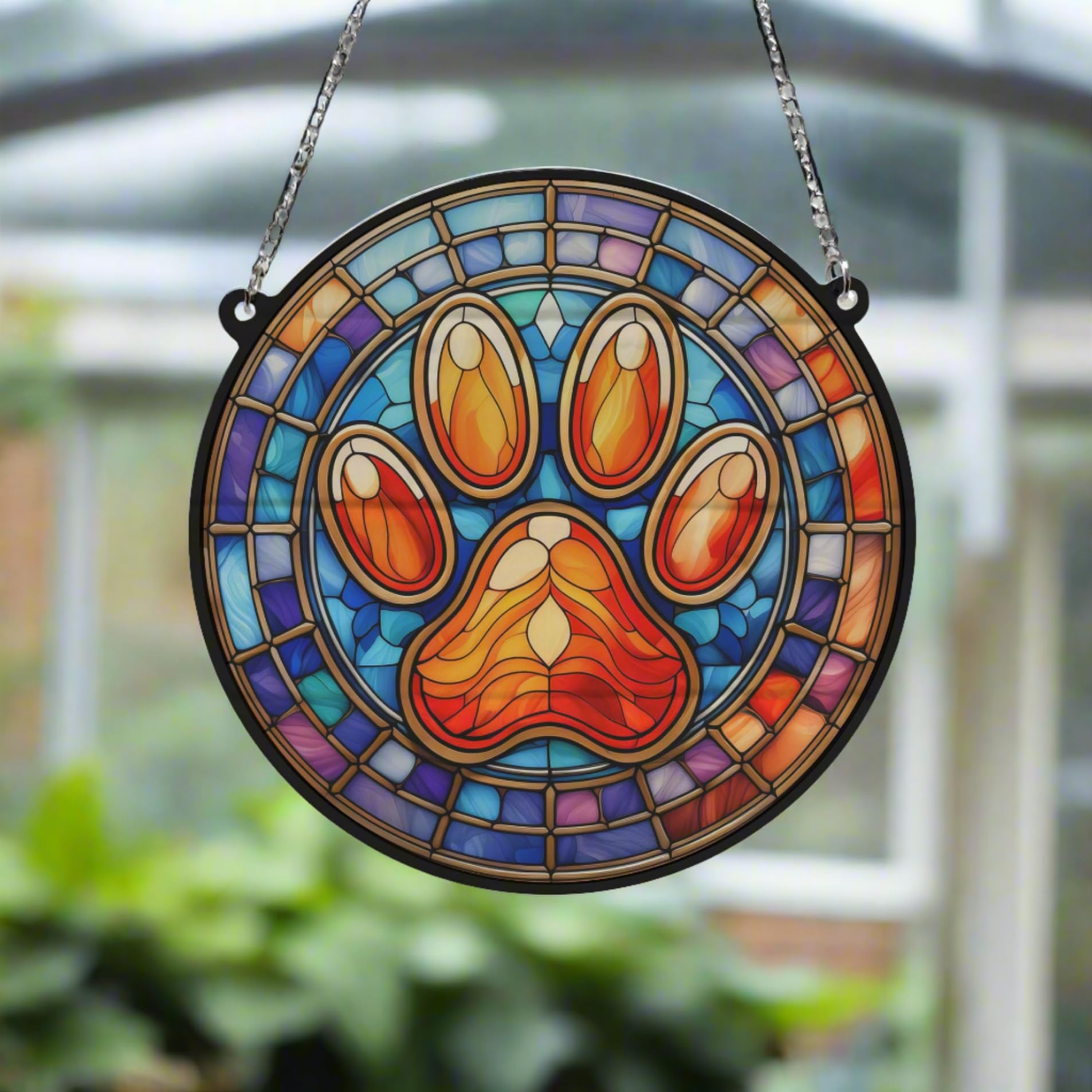 Paw Print Stained Glass Effect Suncatcher Gift for Dog Lovers - 13cm - Image 2