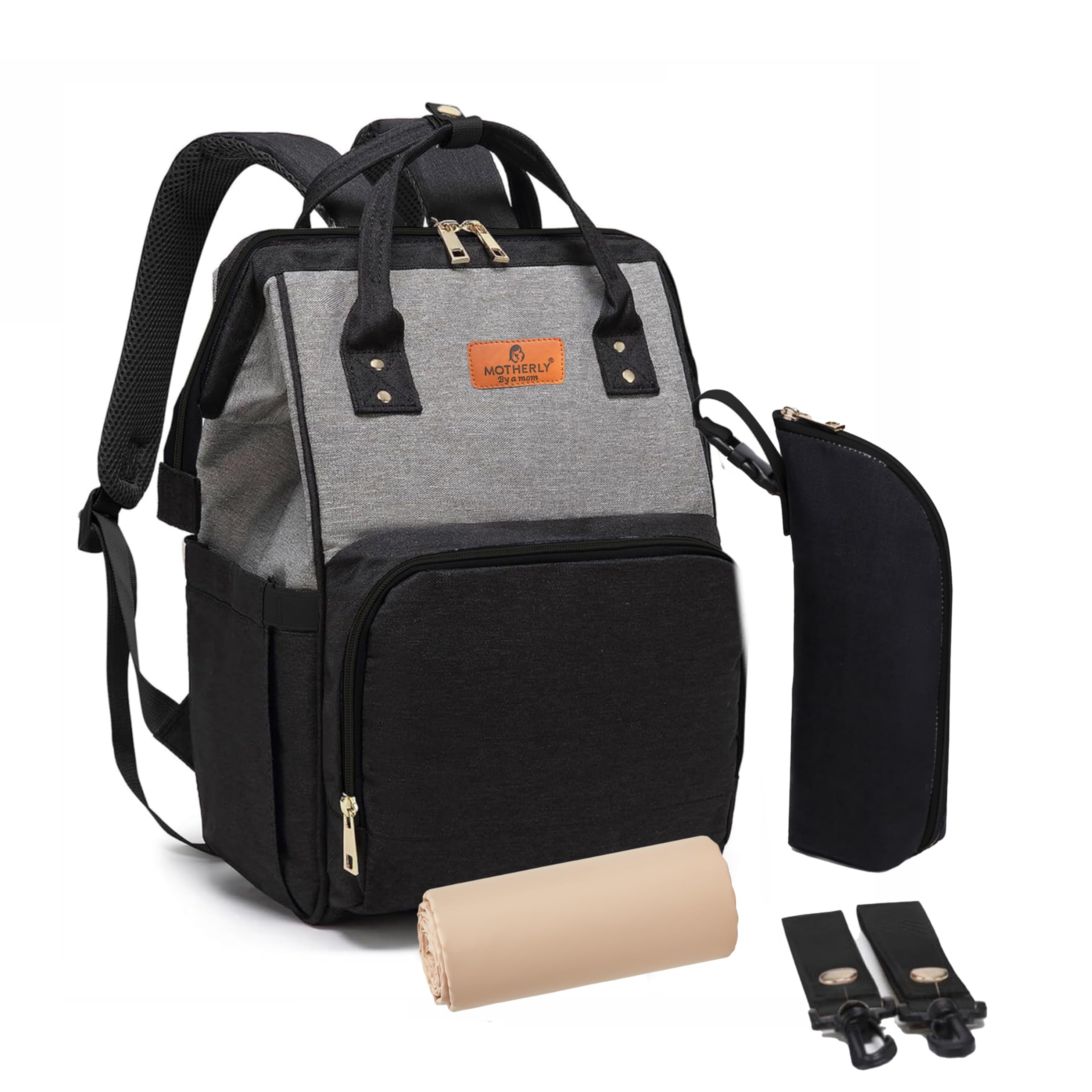 Crown Combo Melange Fabric Diaper Bag for Mothers for Travel With Warranty | Spacious Diaper Bags for Mom | baby bag for mother travel | Maternity Bags for Mother and Baby - Black And Grey