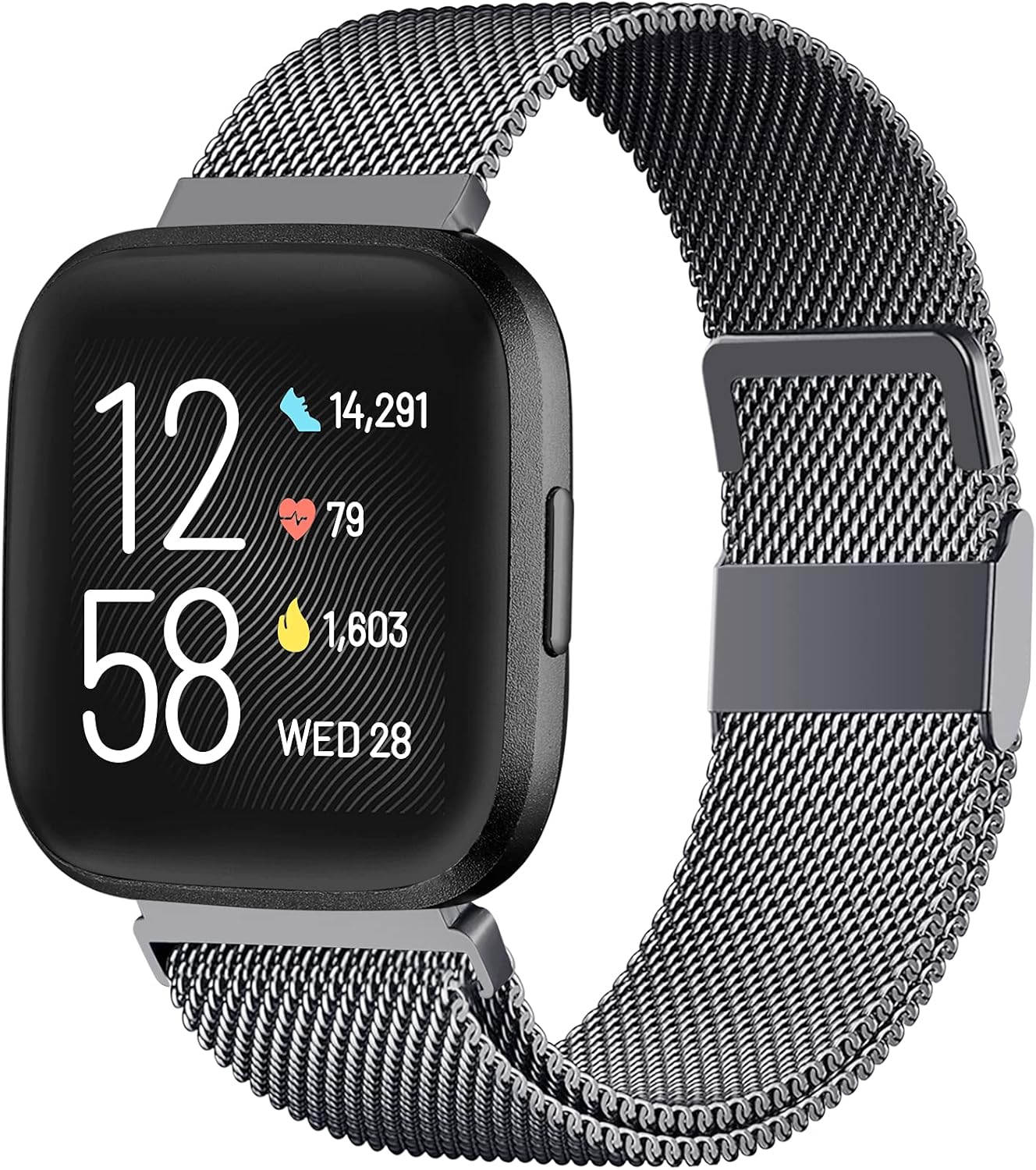ZWGKKYGYH Bands Compatible with Fitbit Versa 2/ Versa/ Versa Lite SE Smart Watch, Stainless Steel Replacement Band Bracelet Strap with Magnet Lock for Women Men, Space Gray, Small : Electronics