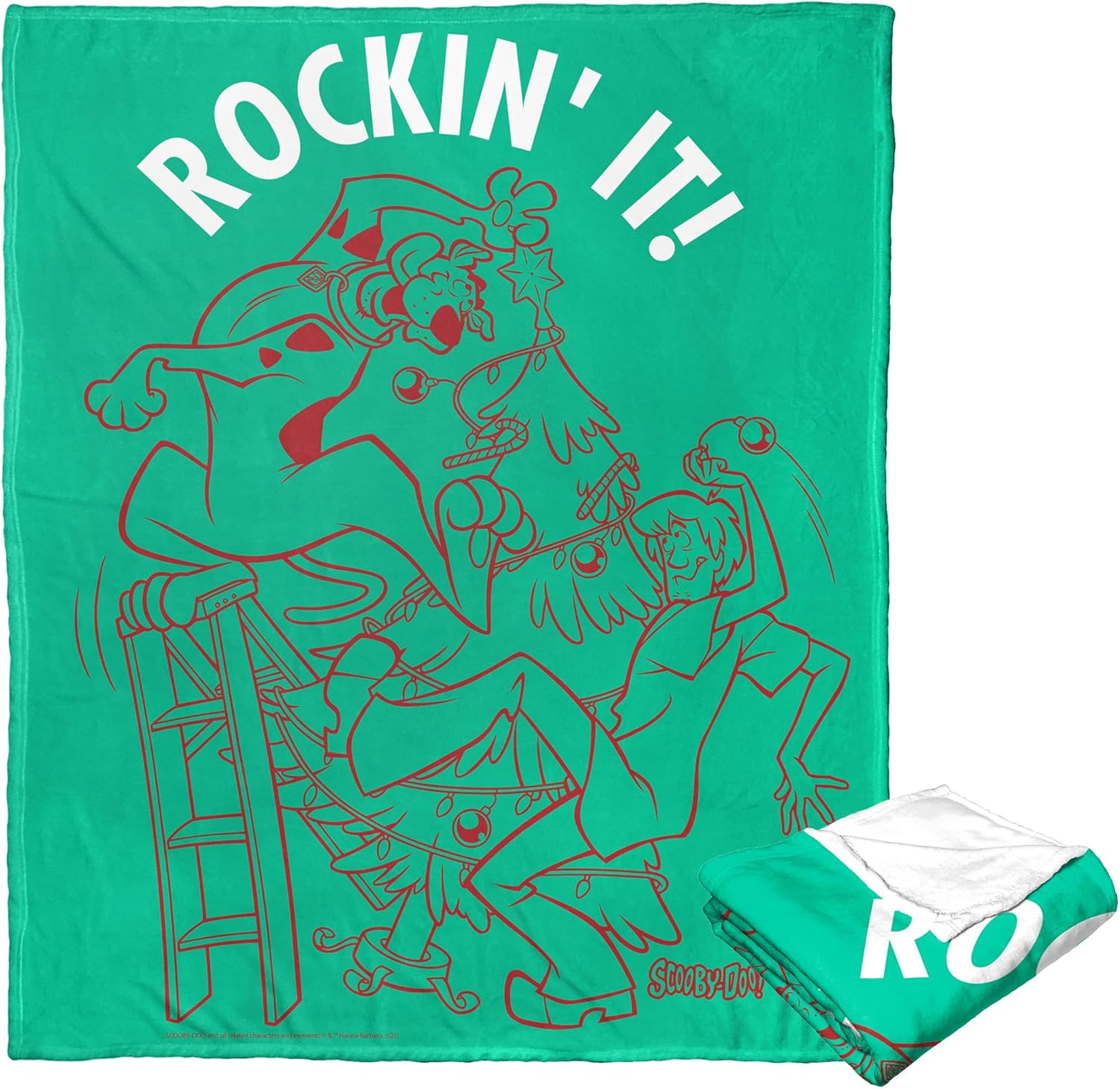 Northwest Scooby Doo Silk Touch Throw Blanket, 50" x 60", Rockin Around The Christmas Tree