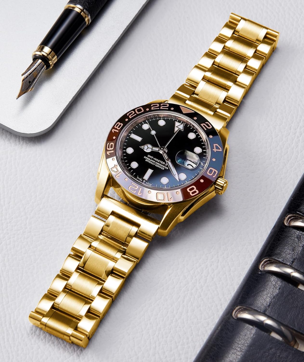 BINLUN Stainless Steel Watch Bands Quick Release 12mm-24mm Universal Metal Replacement Watch Straps SmartWatch Bracelets Links Straight & Curved Ends Men Women 6 Colors(Gold,22mm)