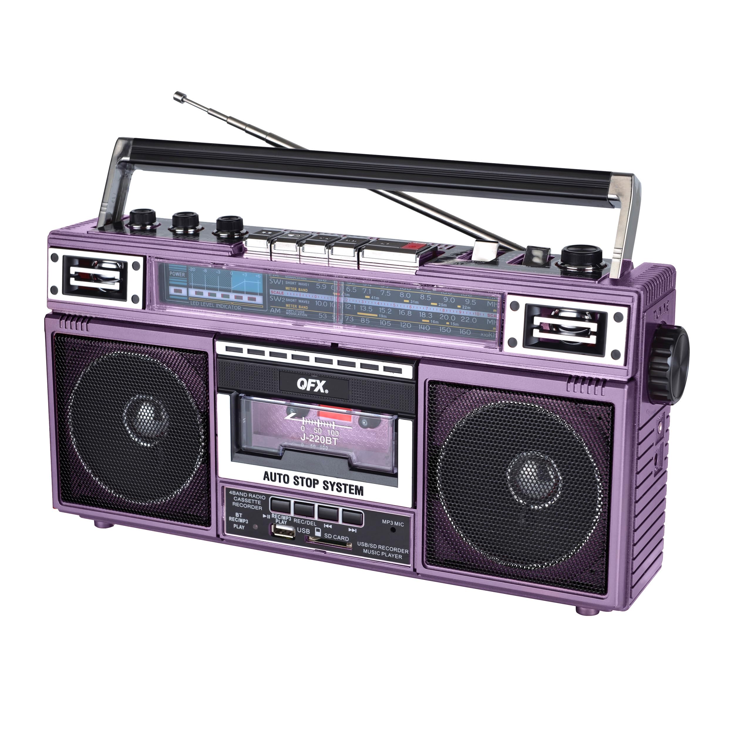 90年代 QFX J-220BT レトロカセットレコーダープレーヤー ラジカセ Amazon.com: QFX J-220BT Purple Boombox MP3 Conversion from Radio