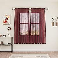 Vista 30 de UPOPO Paneles de Cortina Beige Pequeños Cortinas Transparentes de Gasa de 16 Pulgadas de Largo Cortinas de Cocina de Voile con Textura de Lino