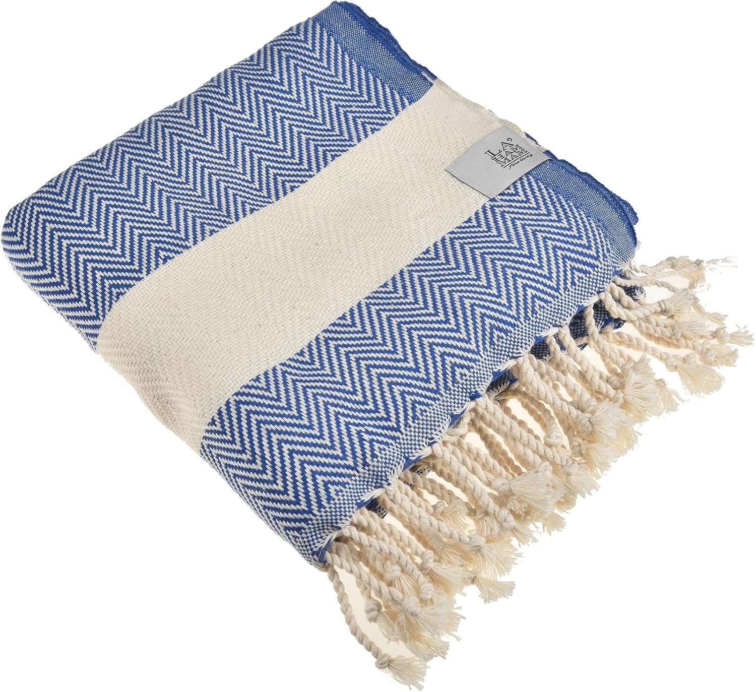 Beach Towel | Cotton Beach Towels, Easy to Carry, Sand Free, Highly Absorbent, Quick Dry, Turkish Towels for Travel Camping Bath Sauna Beach Gym Pool Yoga SPA by Lahammam, Herring, Blue image 2