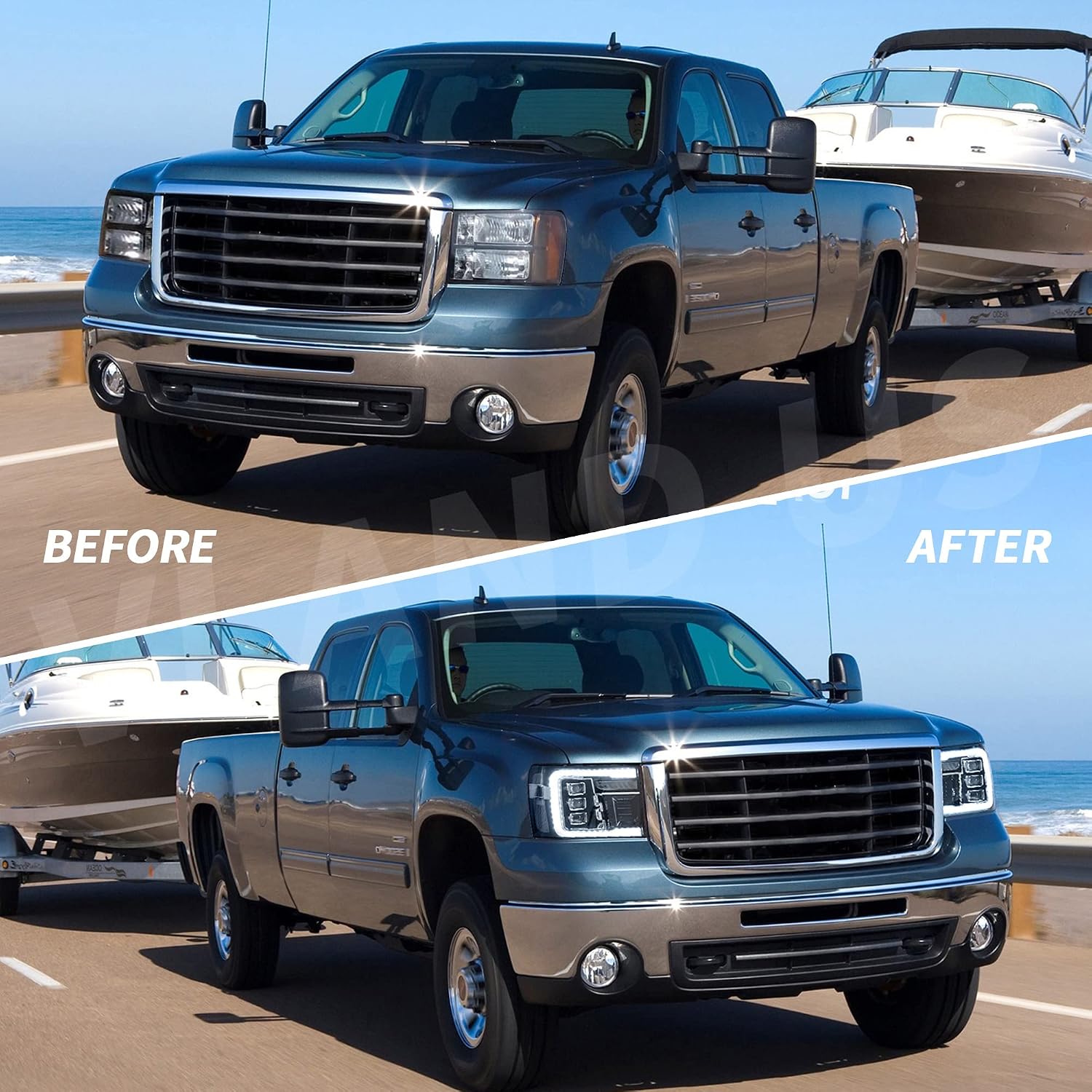 VLAND Projector LED Headlights Compatible with GMC Sierra 1500 2500HD 3500HD SLE 2007-2013 w/Dynamic Animation w/Sequential Turn Signal Full Led Front Lamp Assembly Driver& Passenger Sides