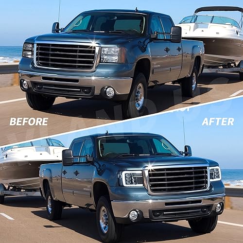 Miniatura 5 de VLAND Faros delanteros LED para proyector compatibles con GMC Sierra 1500 2500HD 3500HD SLE 2007-2013 con animación dinámica con señal de giro