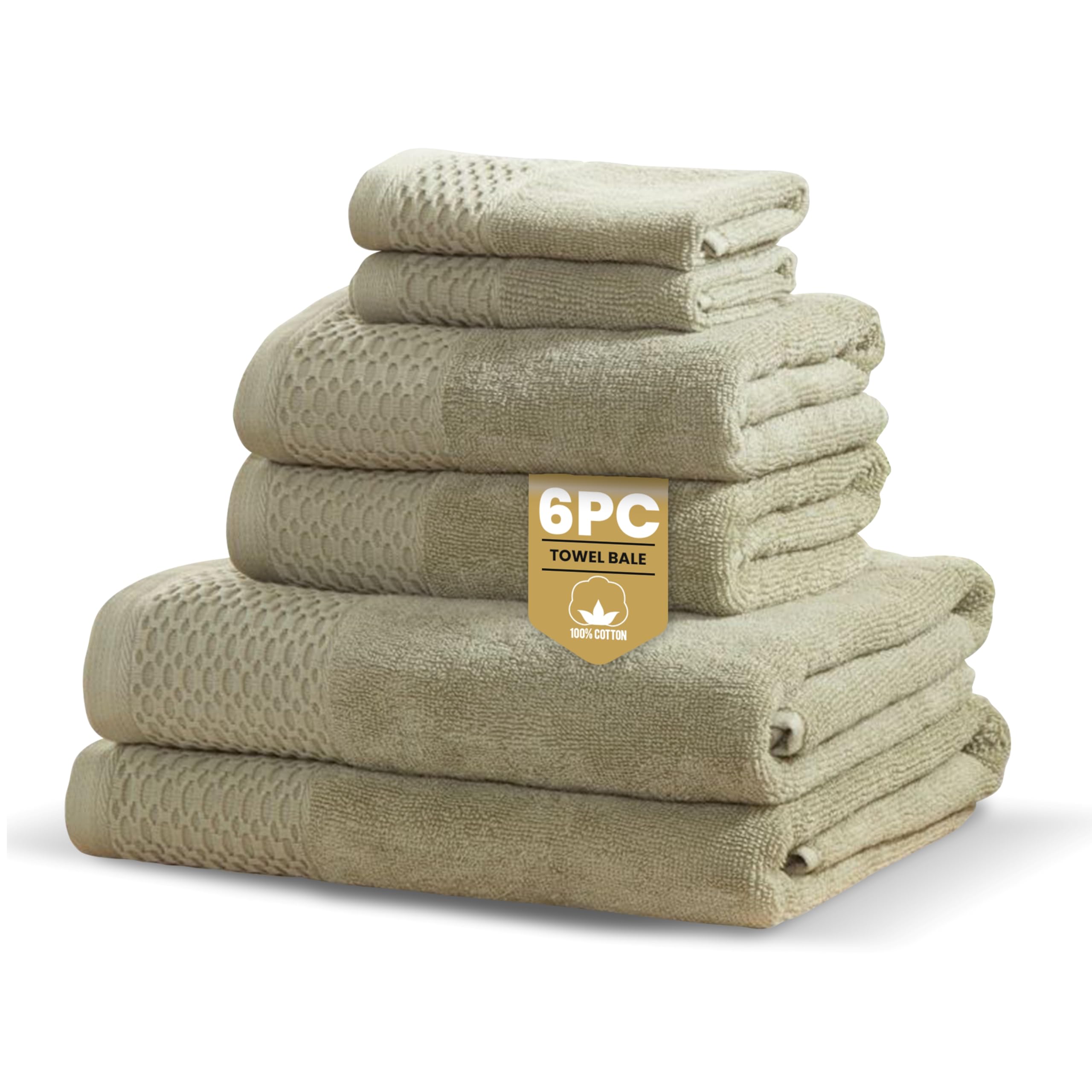 Rapport Home Eden Weave 6-Piece Towel Bale – Luxurious 100% Cotton Set | 500GSM Soft Absorbent Towels, Quick-Dry Comfort & Elegant Bathroom Style | Bale Olive