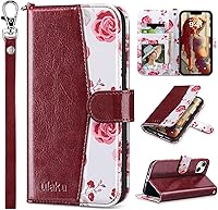 Vista 27 de ULAK Funda tipo cartera compatible con iPhone 14 Plus con tarjetero [bloqueo RFID], funda con tapa para mujeres y niñas, piel sintética, soporte