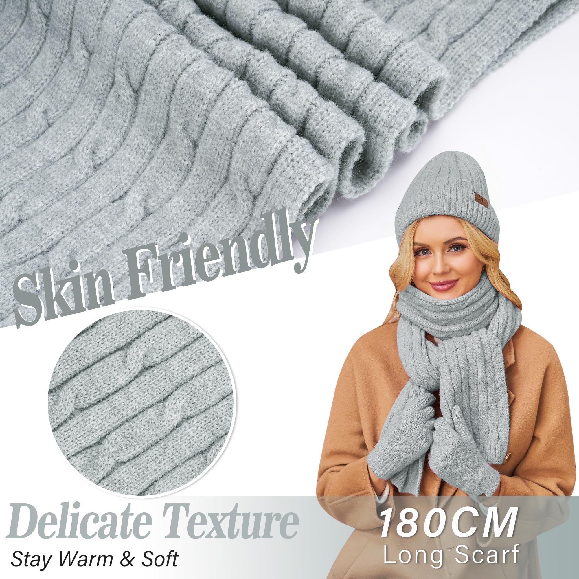 ZASFOU Damen Winter Mütze Schal Touchscreen Handschuhe Set Thermo Strickmütze Beanie Wintermütze Schals Winterschal Winterhandschuhe Geschenk für Frauen