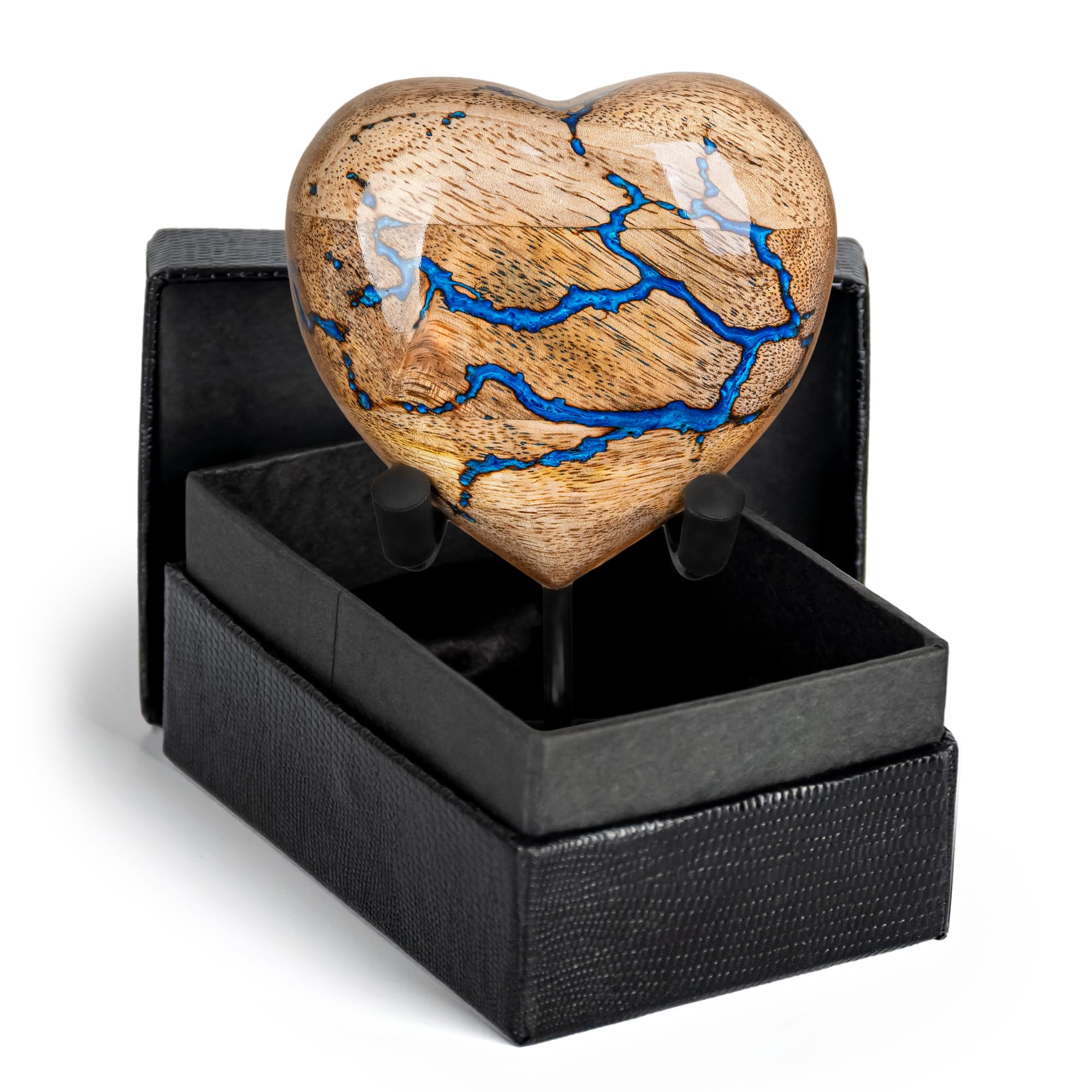 Photo 1 of Heart Shaped Wooden Cremation Urns for Human Ashes - 3 Cubic Inches Funeral Memorial Urn for Women & Men - Blue Decorative Keepsake Burial Urn for Male or Female Memorial Display