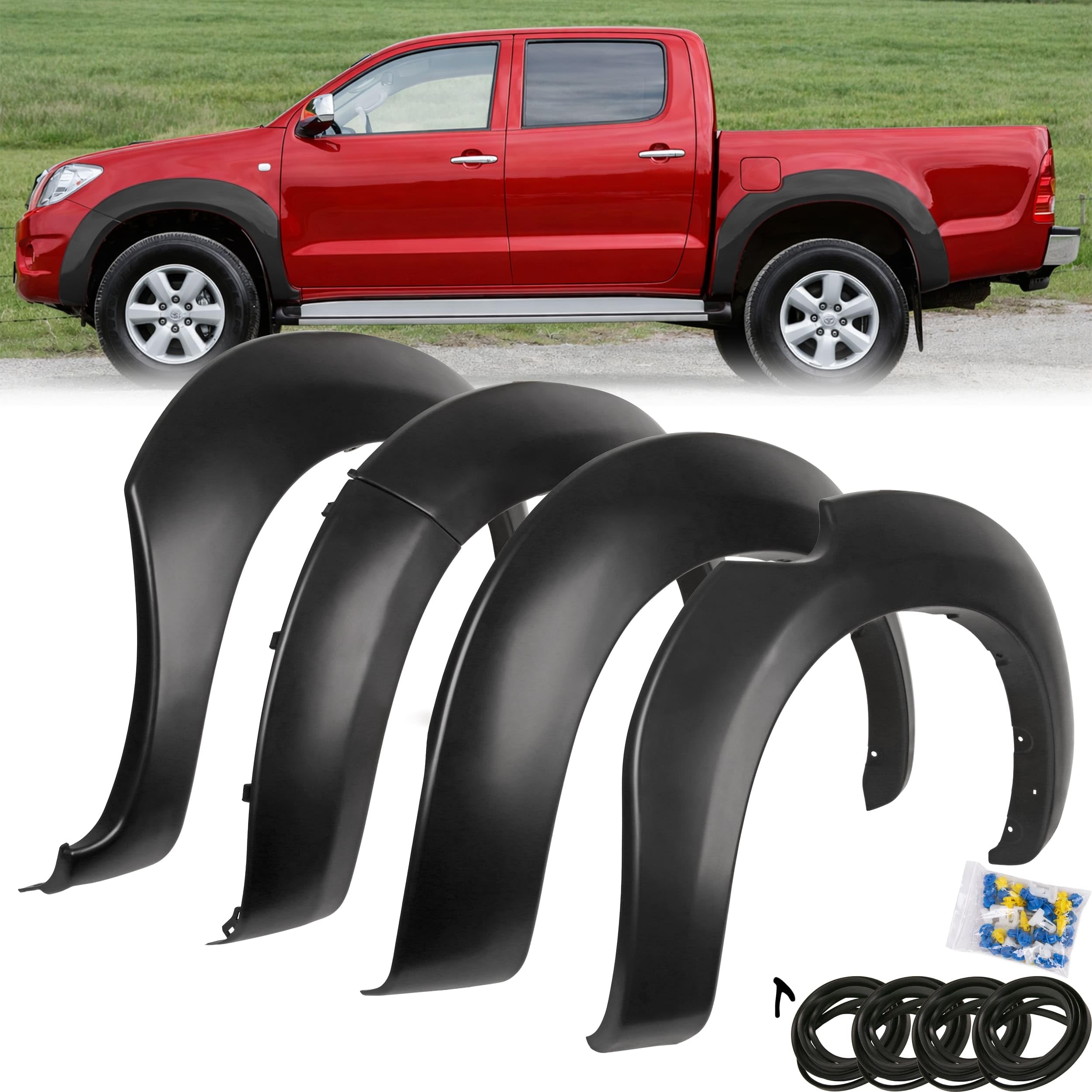 RECAMBO Radlaufverbreiterung Kotflügelverbreiterung passend für Toyota Hilux 7 Vigo | BJ 2005-2015 4-teiliges Set ABS - Radlaufleisten vorne hinten schwarz matt Karosserie Ersatzteil