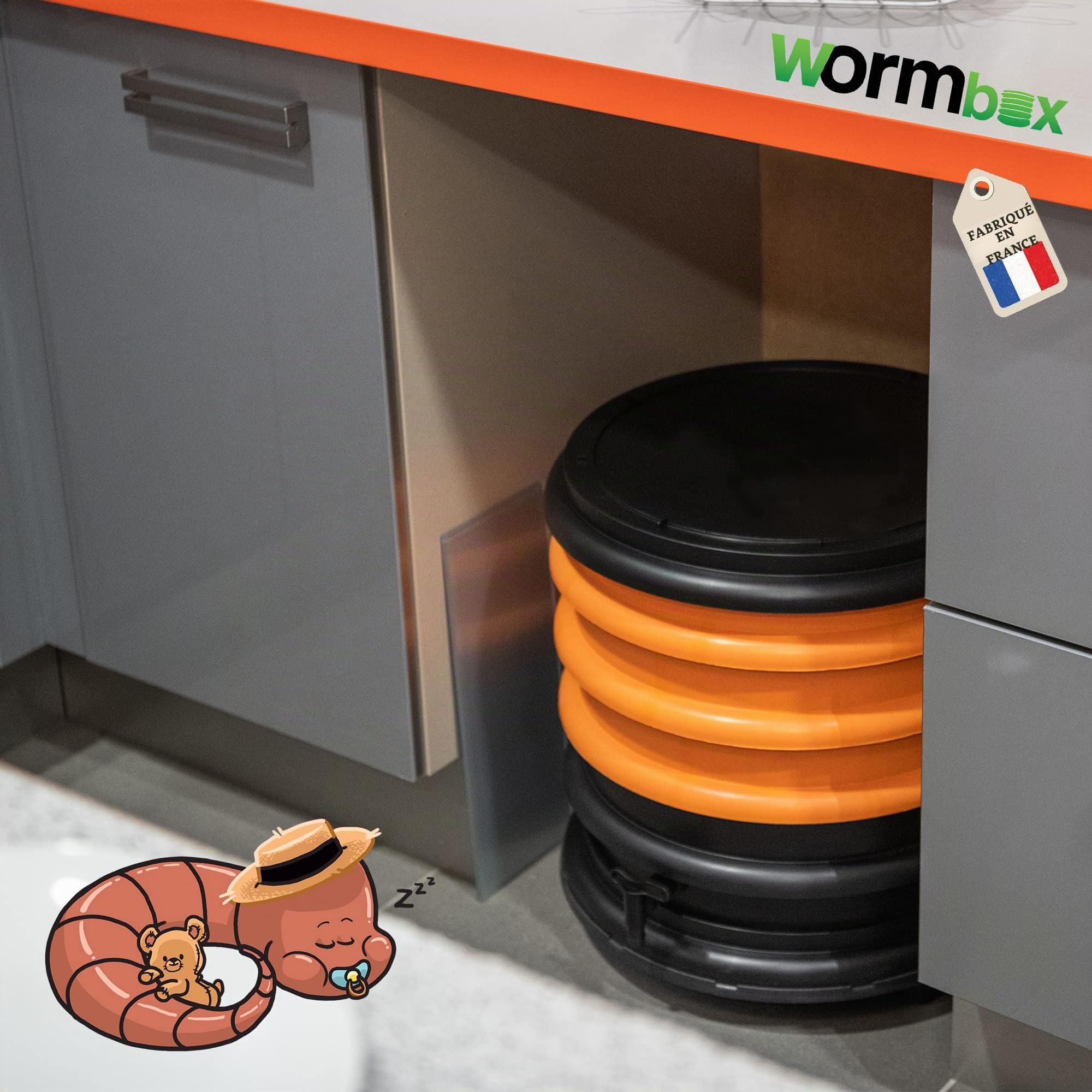 WormBox : Lombricomposteur 3 Plateaux Noir - 48 litres - Fabriqué en France