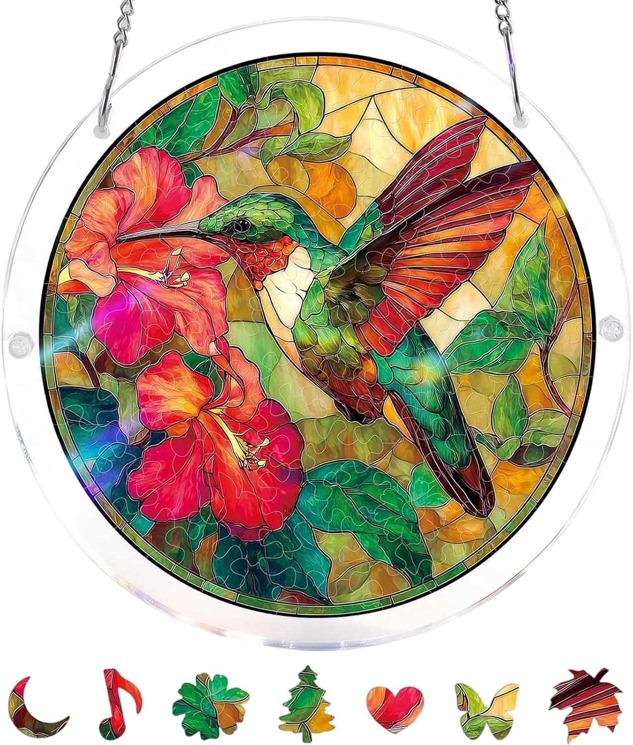 Acrylic Jigsaw Puzzle Suncatcher - Emerald Flame Hummingbird, Window Suncatcher Acrylic Puzzle, DIY Suncatcher Kits for Adults, Home Decor Gift for Women, Mom, Friends (B/, 9in)