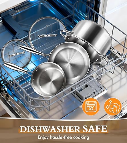 Miniatura 6 de Juego de utensilios de cocina de acero inoxidable de 5 piezas con tapas, ollas y sartenes de tres capas, juego de cocina no tóxico, listo para