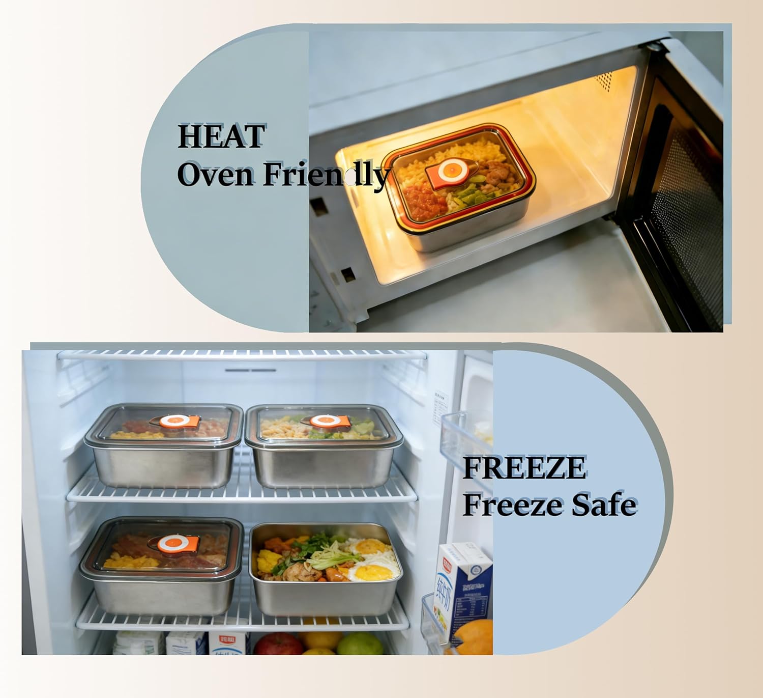 7 Pack 304 Stainless Steel Food Containers with Leakproof Lids, Reusable Metal Storage Containers, Oven/Dishwasher/Freezer Safe - Image 4