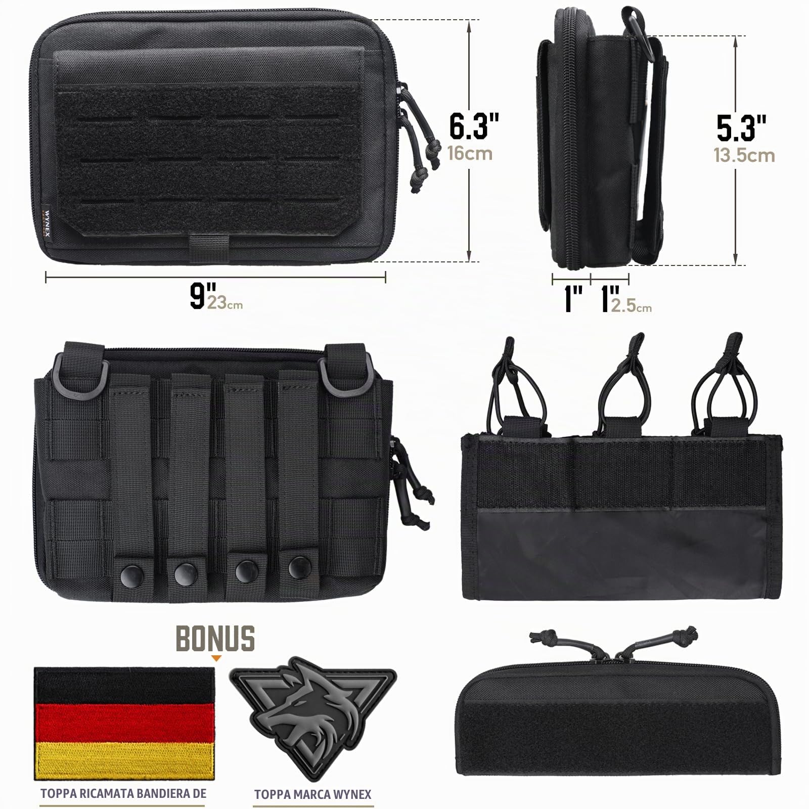 WYNEX Molle Admin Borsa di stile canguro, tattica Utility Borsa per attrezzi con inserto Mag/Zipper Strip Modular EDC Borsa Medica Organizzatore di Attachment Patch inclusa